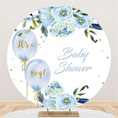 Lofaris Its A Boy Blue Flower Balloons Round Baby Shower Backdrop