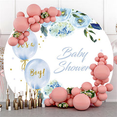 Lofaris Its A Boy Blue Flower Balloons Round Baby Shower Backdrop