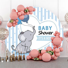 Lofaris Its A Boy Blue Strip Elephant Baby Shower Round Backdrop