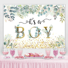 Lofaris It’s A Boy With Leaves And Spot Baby Shower Backdrop