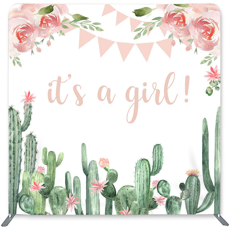 Lofaris Its A Girl Cactus Double-Sided Backdrop for Baby Shower