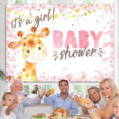 Lofaris Its A Girl Cute Giraffe Pink Backdrop For Baby Shower