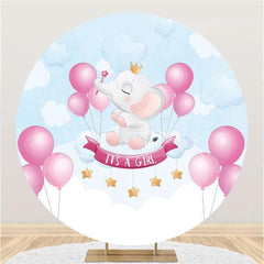 Lofaris Its A Girl Pink Elephant Circle Baby Shower Backdrop