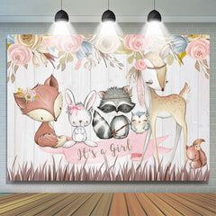 Lofaris Its A Girl Pink Floral Cute Animal Backdrop for Baby Shower