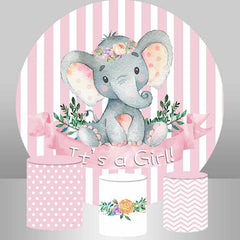 Lofaris Its A Girl Pink Round Elephant Baby Shower Backdrop