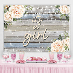 Lofaris Its A Girl Wood Pale Orange Floral Baby Shower Backdrop