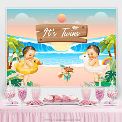 Lofaris Its Twins Sunset Hawaii Beach Baby Shower Backdrop