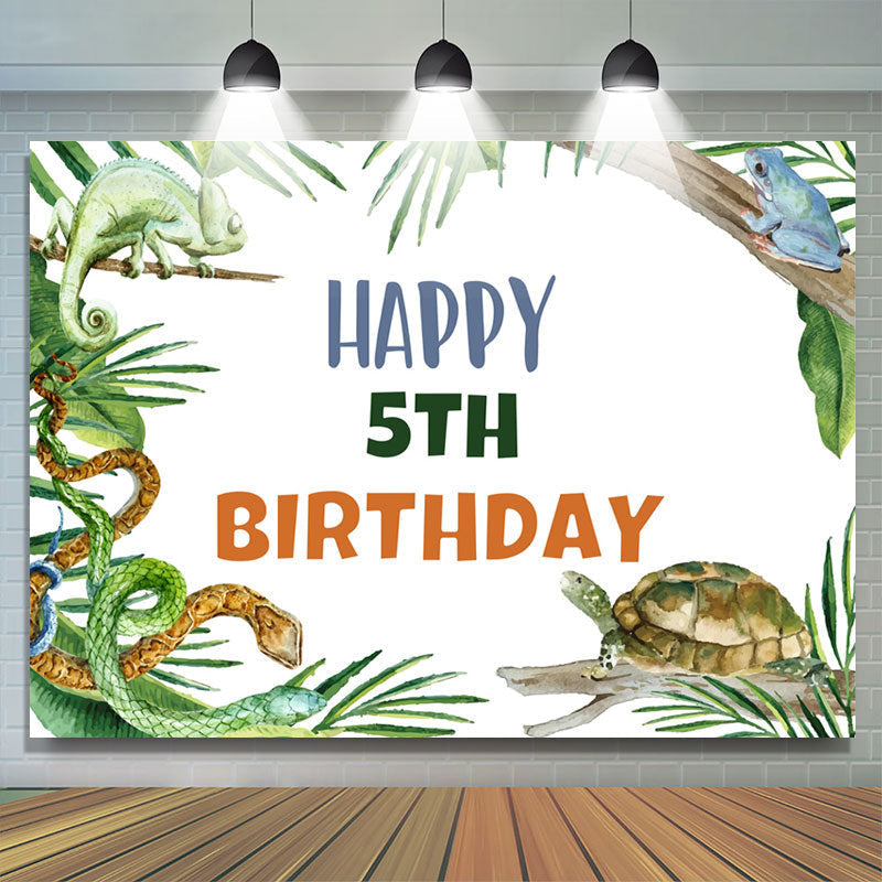 Lofaris Jungle Animals And Trees Happy 5th Birthday Backdrop