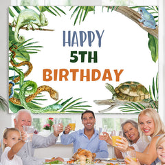 Lofaris Jungle Animals And Trees Happy 5th Birthday Backdrop