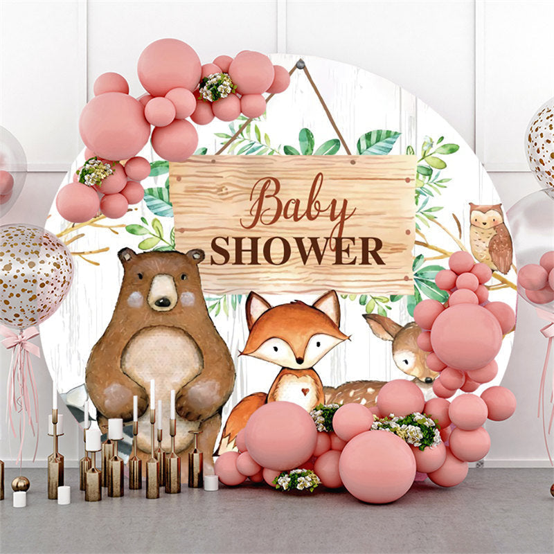 Lofaris Jungle Animals Round Grey Wood Baby Shower Backdrop