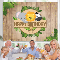 Lofaris Jungle Cute Animals Khaki Wooden Backdrop For Birthday