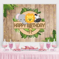 Lofaris Jungle Cute Animals Khaki Wooden Backdrop For Birthday