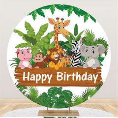 Lofaris Jungle Forest And Cute Animals Birthday Circle Backdrop