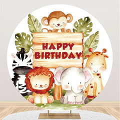 Lofaris Jungle Little Animals Round Wood Birthday Backdorp