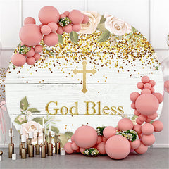 Lofaris Khaki Floral Gold Glitter God Bless Baby Shower Backdrop