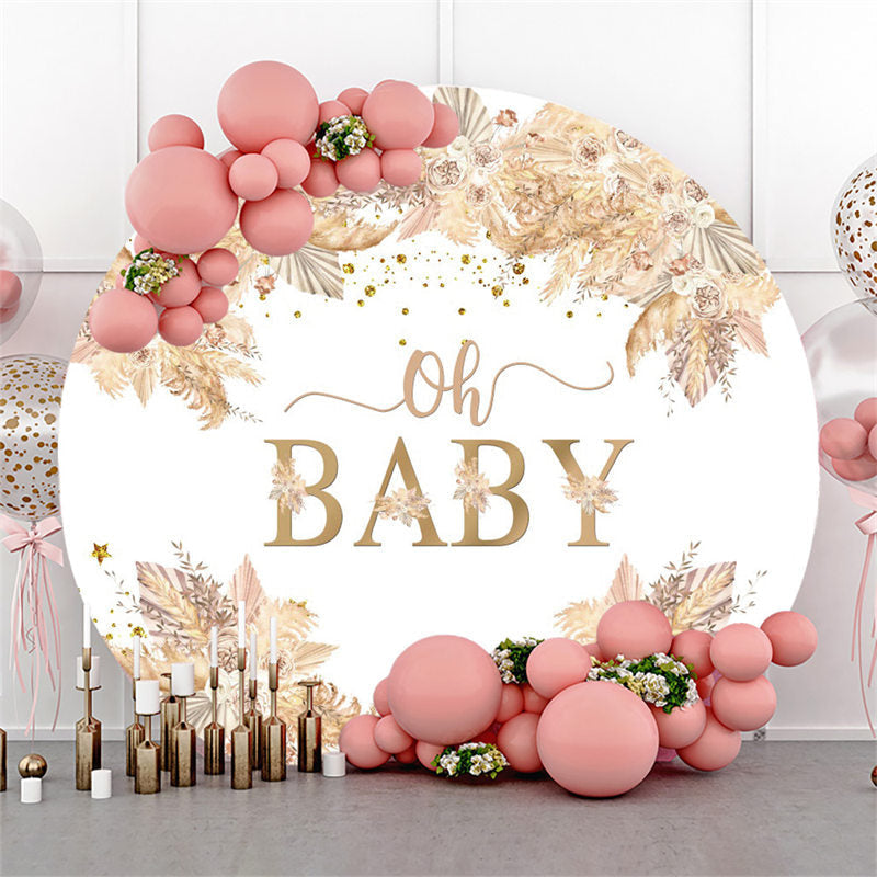 Lofaris Khaki Floral Oh Baby Theme Round Shower Backdrop