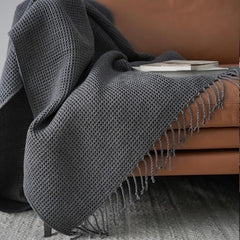 Lofaris Knitted Throw Blanket Grey Cozy Soft Bed with Tassels