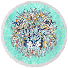 Lofaris Lazy Lion Head Pattern Aqua Blue Circle Beach Towel