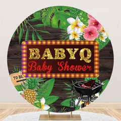 Lofaris Leaf And Pineapple Wood Baby Shower Round Backdrop