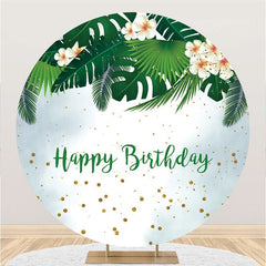 Lofaris Leaves And White Flower Circle Happy Birthday Backdrop