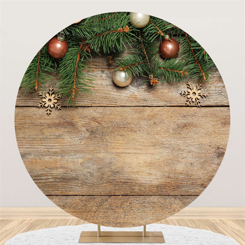 Lofaris Leaves Bauble Wooden Round Merry Christmas Backdrop