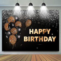 Lofaris Leopard Balloon Black Silver Glitter Happy Birthday Backdrop