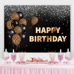 Lofaris Leopard Balloon Black Silver Glitter Happy Birthday Backdrop