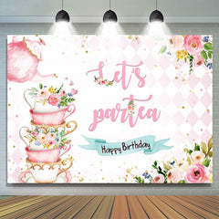 Lofaris Lets Partea Pink Teapot And Floral Birthday Backdrop