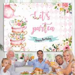 Lofaris Lets Partea Pink Teapot And Floral Birthday Backdrop