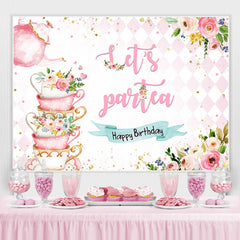 Lofaris Lets Partea Pink Teapot And Floral Birthday Backdrop