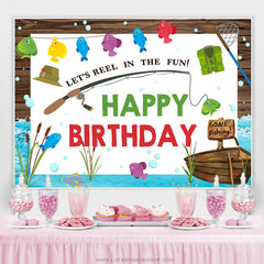 Lofaris Lets Reel In The Fun Fish Theme Happy Birthday Backdrop