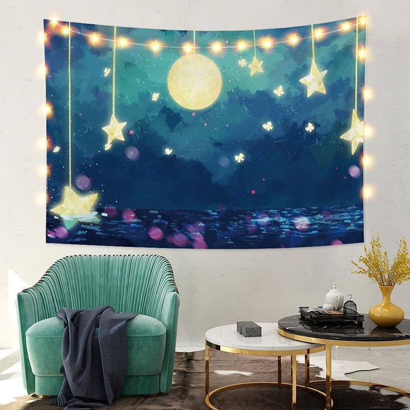 Light Bokeh Star Moon Landscape Fairytale Custom Tapestry