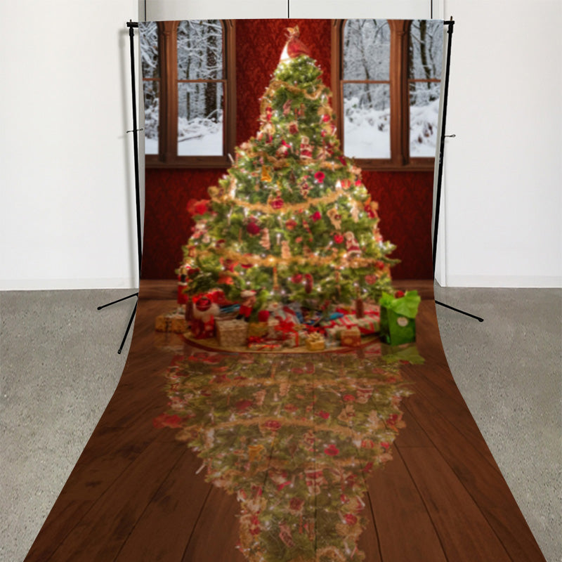 Lofaris Light Christmas Tree Wood Floor Photo Booth Backdrop