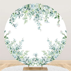 Lofaris Light Green Leaves White Round Backdrop For Baby Shower