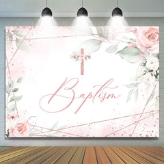 Lofaris Light Pink Baptism Cross Themed Birthday Backdrop