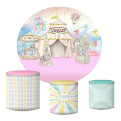 Lofaris Light Pink Circus Round Happy Birthday Party Backdrop