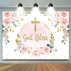 Lofaris Light Pink Floral Gold Glitter Baby Shower Backdrop