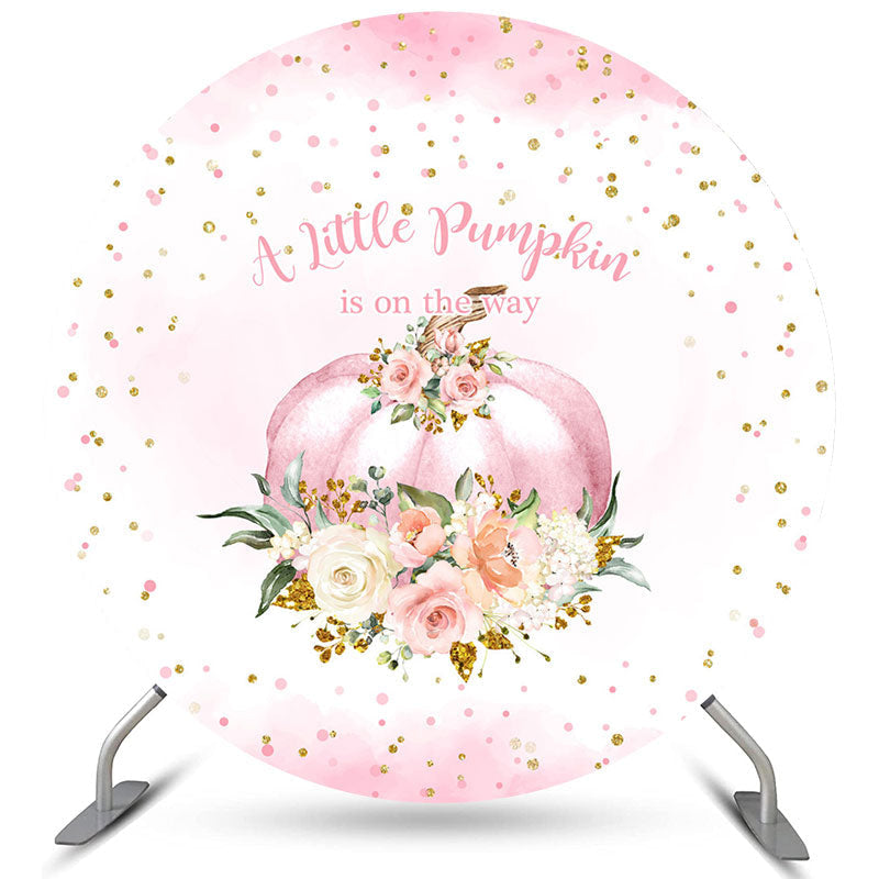 Lofaris Light Pink Little Pumpkin Round Baby Shower Backdrop