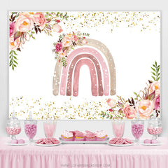 Lofaris Light Pink Rainbow And Floral Glitter Birthday Backdrop