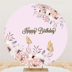 Lofaris Light Purple Floral Butterfly Birthday Round Backdrop