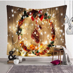 Lofaris Light Wreath Wood Christmas Landscape Family Wall Tapestry