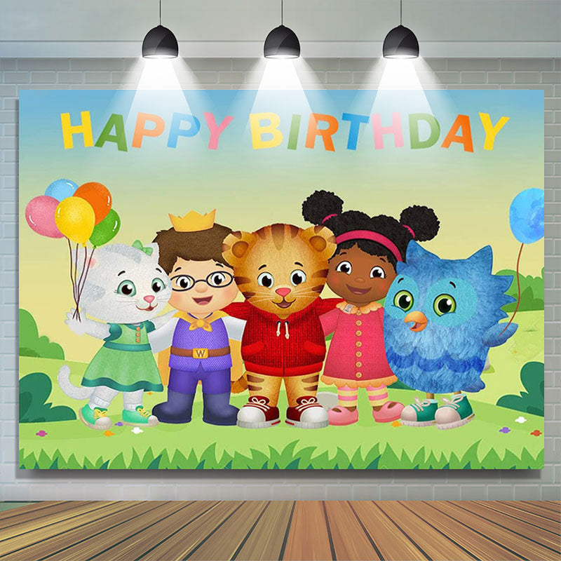 Lofaris Little Cartoon Character And Balloons Birthday Backdrop