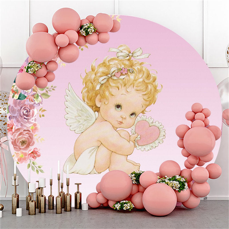 Lofaris Little Girl Flower Pink Circle Baby Shower Backdrop