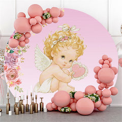 Lofaris Little Girl Flower Pink Circle Baby Shower Backdrop