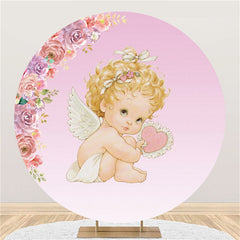 Lofaris Little Girl Flower Pink Circle Baby Shower Backdrop