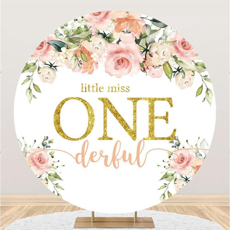 Little Miss One Derful Round Floral Birthday Backdrop - Lofaris