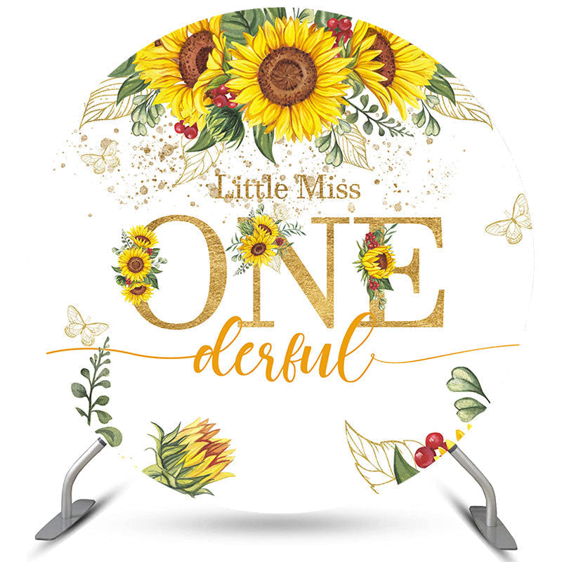 Lofaris Little Miss Onederful Round Sunflower Birthday Backdrop