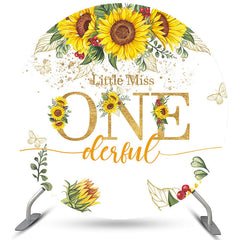 Lofaris Little Miss Onederful Round Sunflower Birthday Backdrop