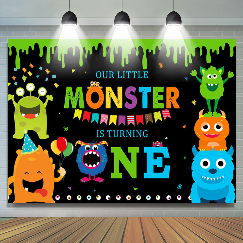 Lofaris Little Monster Is Turning One Birthday Backdrop