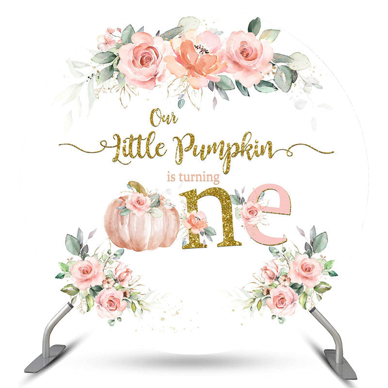 Lofaris Little Pumpkin Is Turning One Round Birthday Backdrop